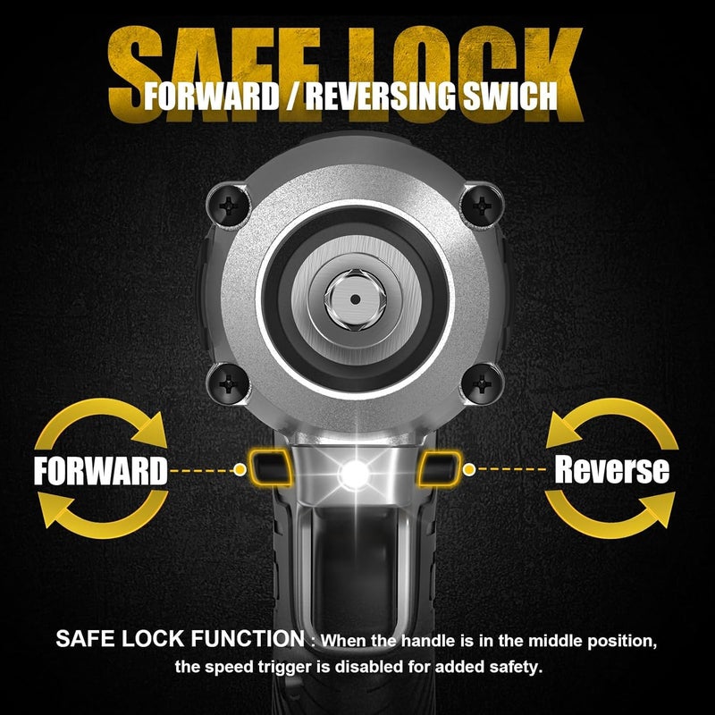 Cerycose Cordless Impact Wrench for Dewalt Battery 250FT-LBS 3/8 inch 340N.m Compact Impact Gun Brushless Electric Includes LED Work Light - 2400RPM Light-Duty Impact Driver Wrench - No Battery - Image 5